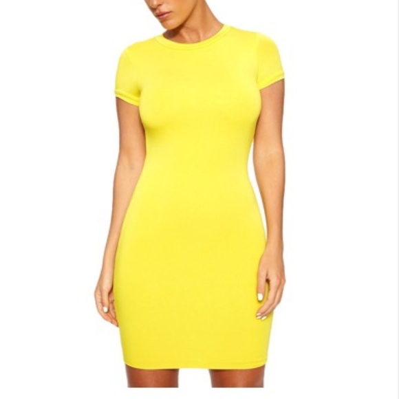 NAKED WARDROBE STRETCH YELLOW BODYCON MINI DRESS M - Picture 9 of 14